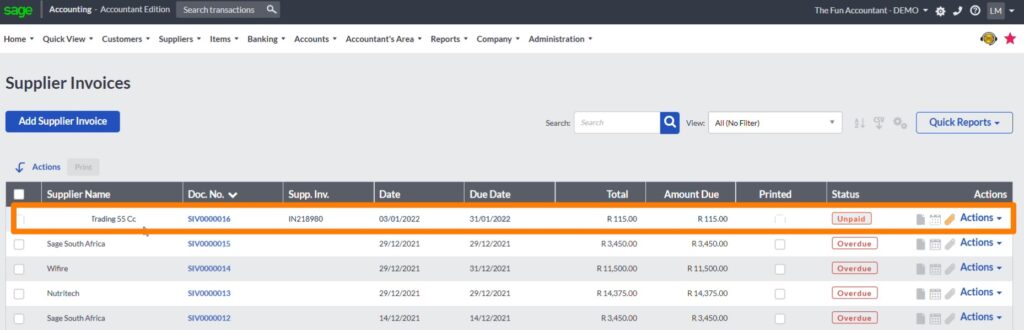 Sage Supplier Invoices by The Fun Accountant