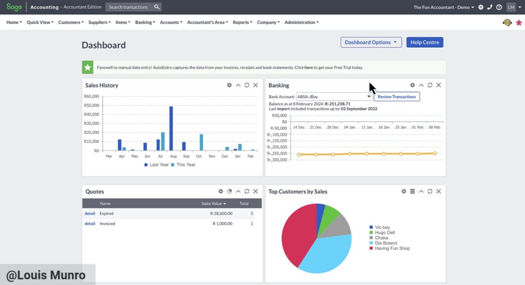 Sage Dashboard view by The Fun Accountant