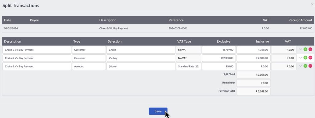 Split customer bank receipt by The Fun Accountant on Sage Business Cloud Accounting 