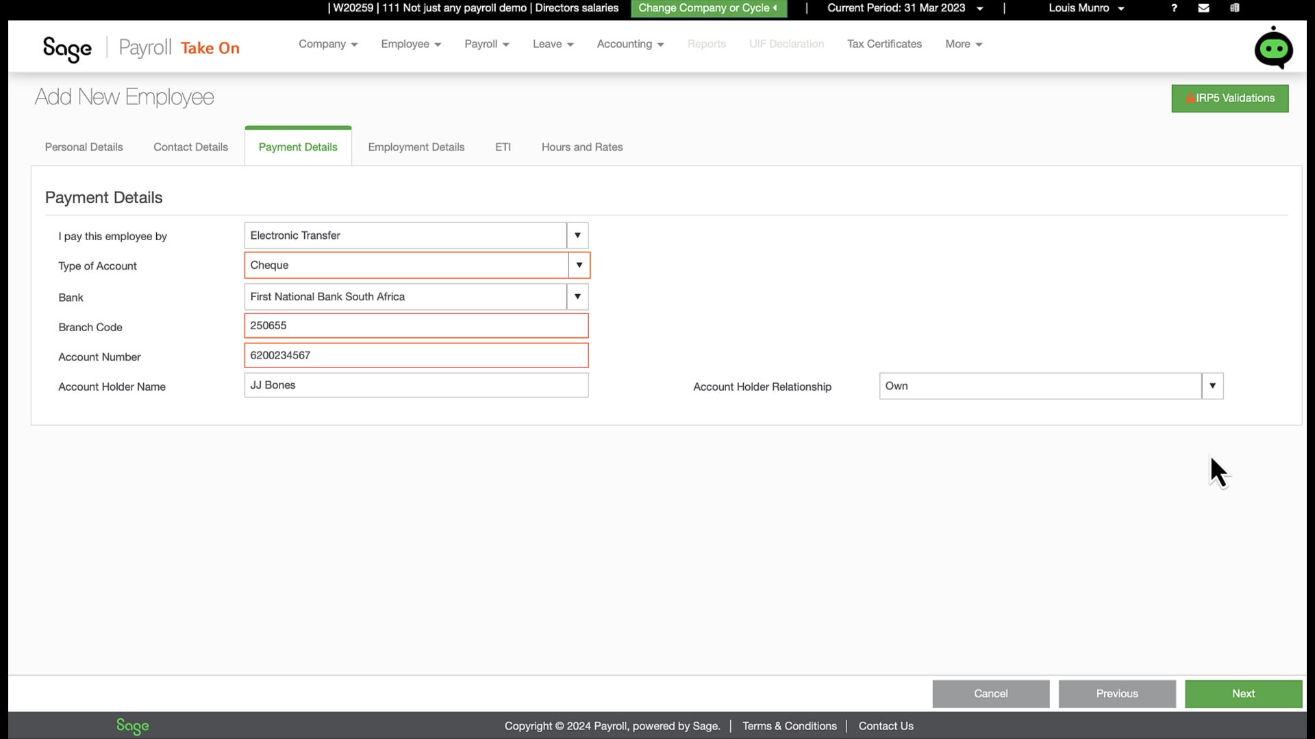 employee bank details in sage business cloud payroll by thefunaccountant