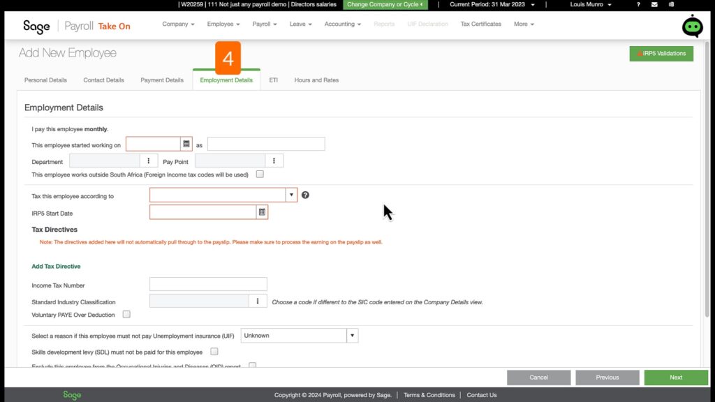 employment details in sage business cloud payroll by thefunaccountant