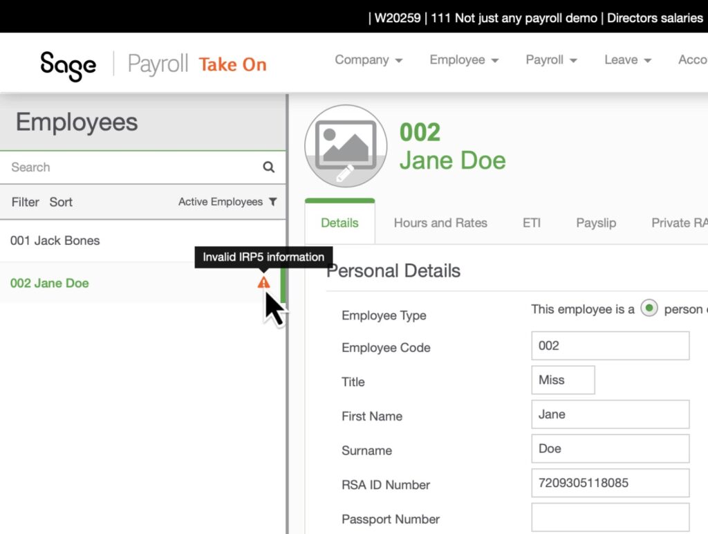 sage business cloud payroll validation error on IRP5 by thefunaccountant