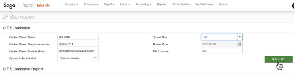 Submit UIF button on Sage Payroll by The Fun Accountant