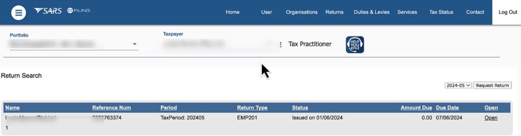 SARS efiling EMP201 page by The Fun Accountant